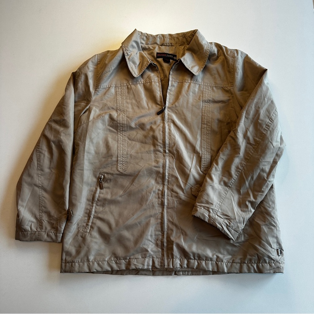 Men’s Weather Tamer Fleece Lined Vintage Tan Zip-Up Jacket Size XL